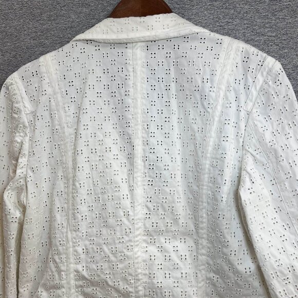 Talbots Blazer Jacket Women Size 10 White Stretch Embroidered Eyelet One Button - Picture 12 of 15